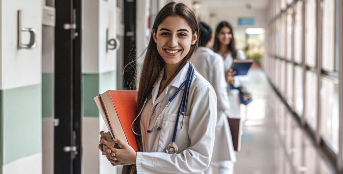 Estudante focada na aprovação em medicina