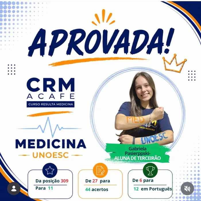 Gabriela Pasierppski, aprovada em Medicina pela UNOESC