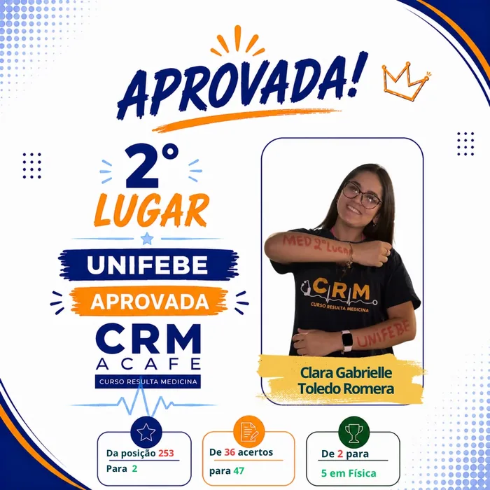 Clara Gabrielle Toledo Romera, aprovada em Medicina pela UNIFEBE, 2º lugar